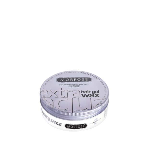 Morfose Extra Aqua Hair Gel Wax 150ml, i en rund silverbehållare med grått lock, är perfekt för professionellt bruk. Med märkeslogotypen är denna premiumprodukt från Golaan Sverige idealisk för kvinnor som söker exceptionella stylingresultat.